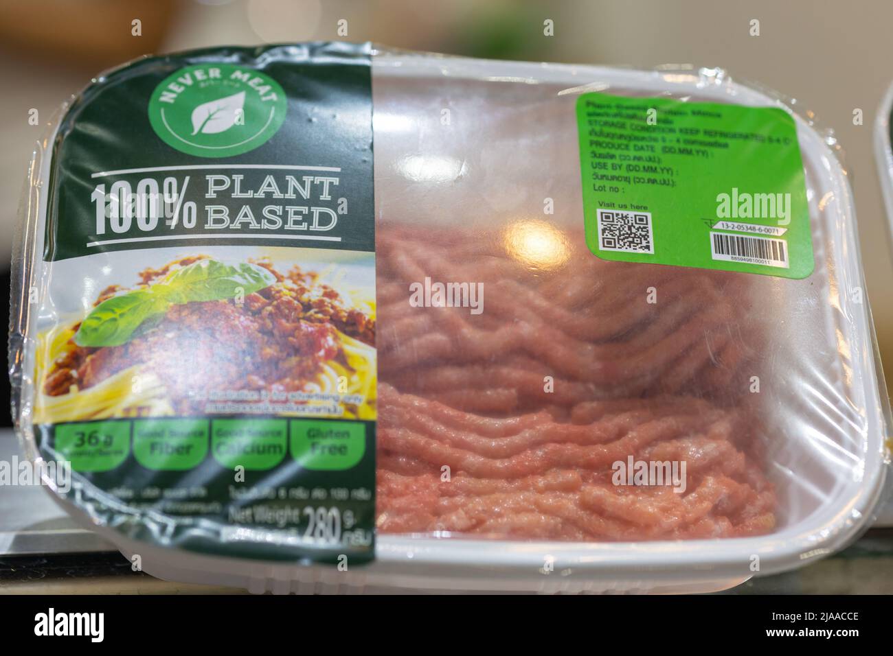 plant based animal meat free food products for vegan.25 May 2022, Bangkok,Thailand Stock Photo