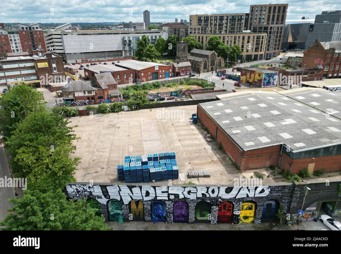 Leicester, Leicestershire, UK. 29th May 2022.  A general view of murals in the Frog Island area during the Bring the Paint event. The award winning International Street Art Festival attracts artists from all over the world. Credit Darren Staples/Alamy Live News. Stock Photo