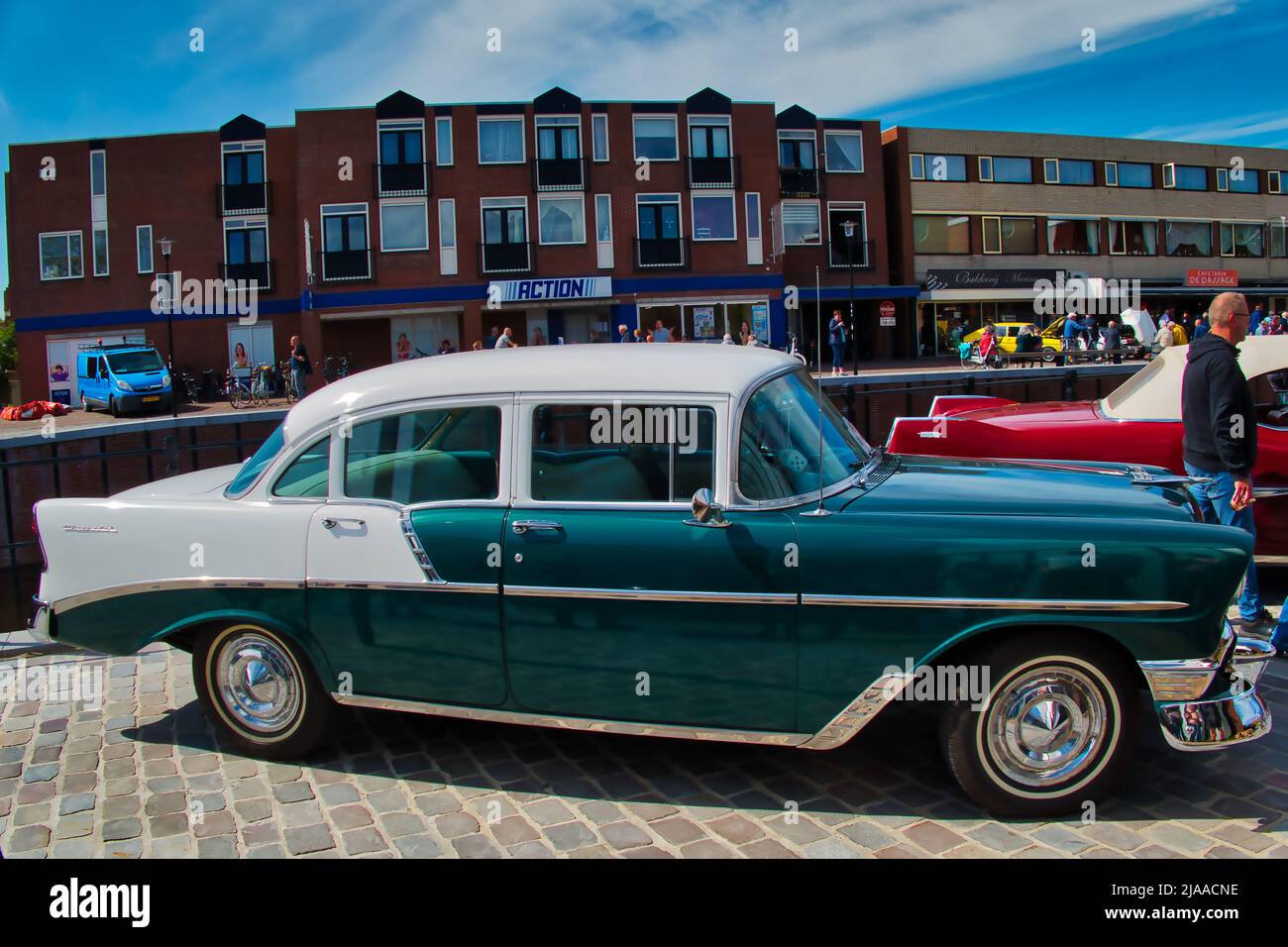 Vintage car Chevrolet Bel Air 1950’s at a classic car show in Uithuizen, Groningen, the Netherlands Stock Photo