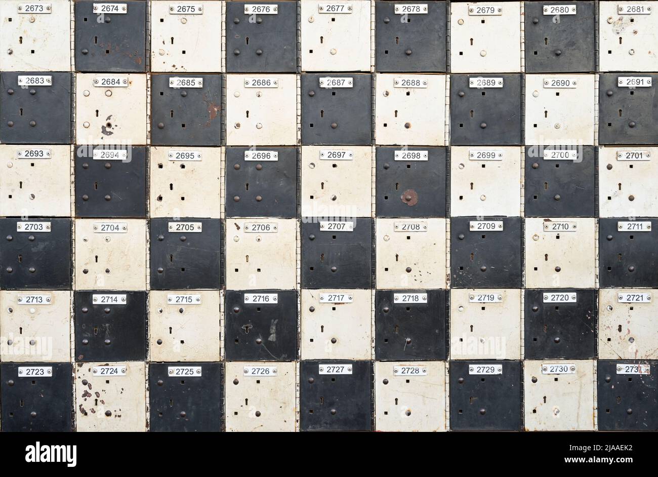 Malawi, Lilongwe, small market post office, PO Boxes, checkerboard chessboard pattern / Postamt, Postschließfächer Stock Photo