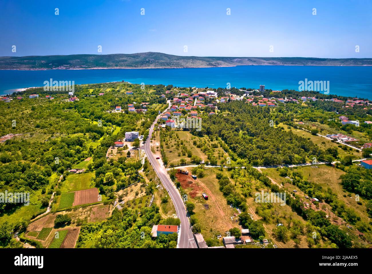 Starigrad Paklenica scenic coastline landscape aerial view, Dalmatia region of Croatia Stock Photo