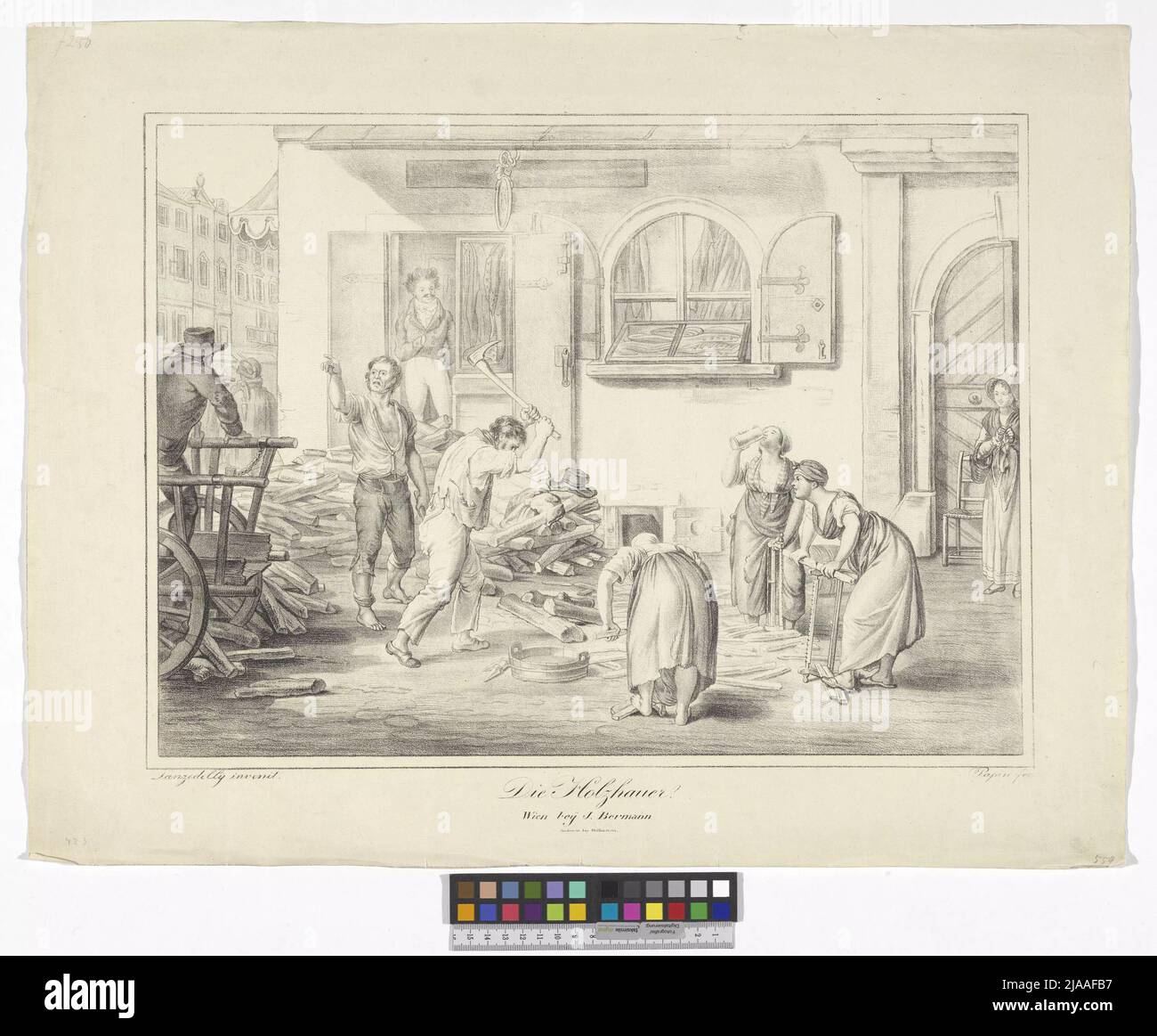 Wiener scenes ':' Die Holzhauer. '. Heinrich Papin (1786-1839), Lithographer, Jeremias Bermann (1770-1855), publishing house, Höllenstein, Printer, Joseph d. Ä. Lanzedelly (1772-1831), drawer Stock Photo