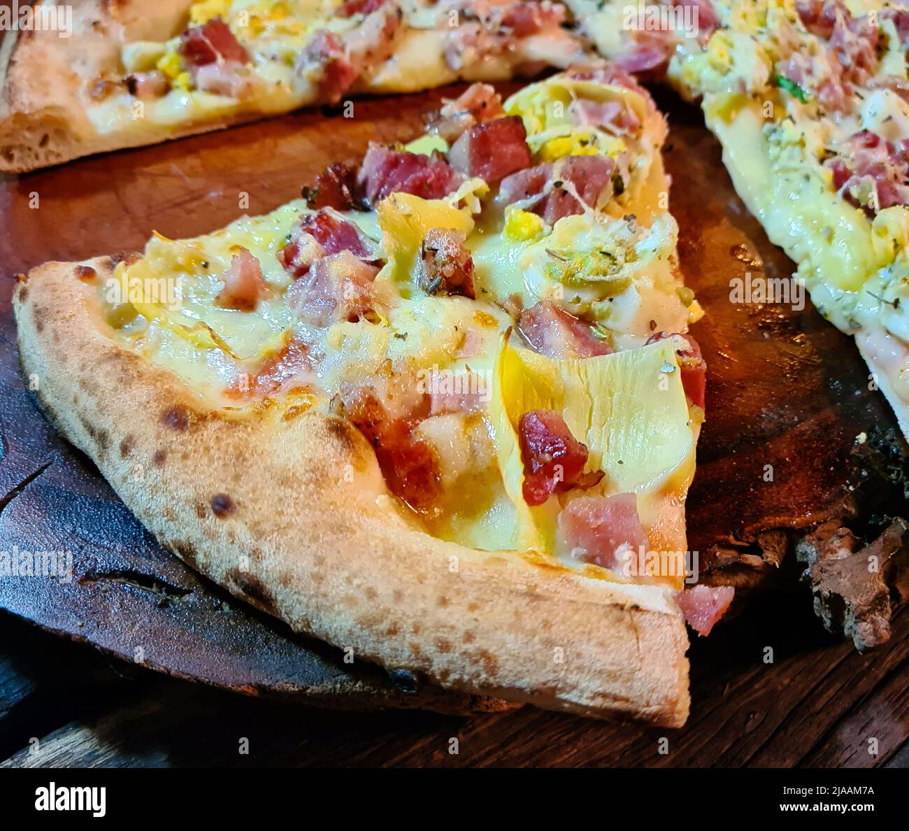 Pizza baked in a wood fired oven Stock Photo Alamy