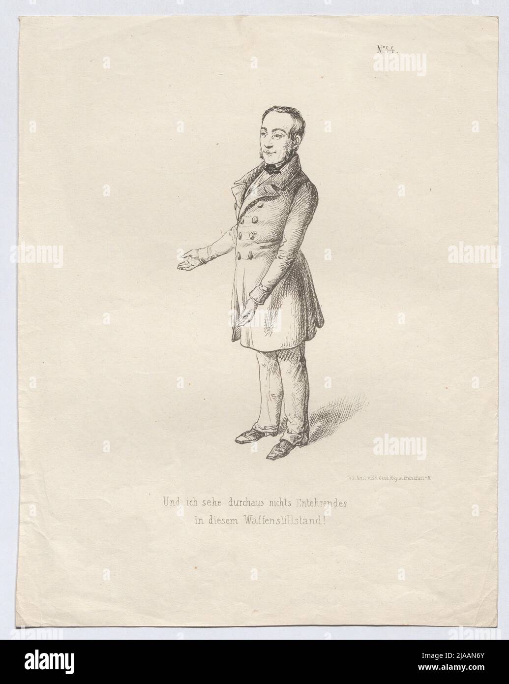 Caricature on a member of the National Assembly in Frankfurt 1848 with reference to the armistice of Malmö. Eduard Gustav May (1818-1907), publisher Stock Photo