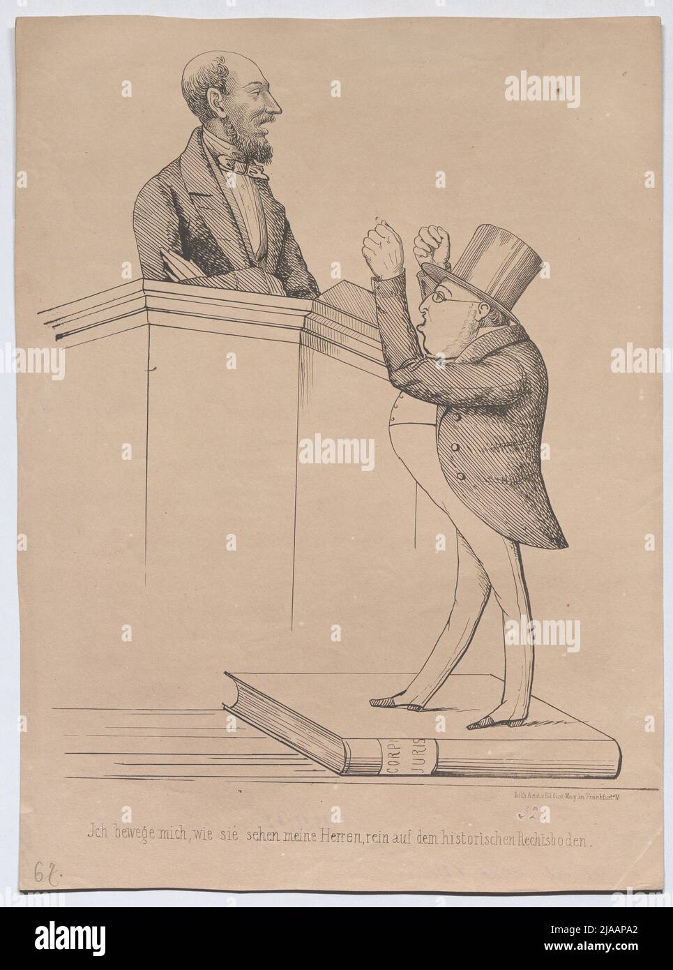 'I move as you see, gentlemen, purely on the historical / right floor.' (Caricature on Lorenz Brentano and Georg von Vincke, MP of the National Assembly in Frankfurt 1848). Gerhard Malß (1819-1885), Lithographer, Eduard Gustav May (1818-1907), publisher Stock Photo