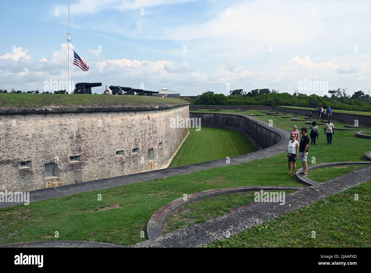 The defensive mote at Fort Macon, garrisoned in 1834 to defend the port at Beaufort, NC and turned into a state park in 1924. Stock Photo