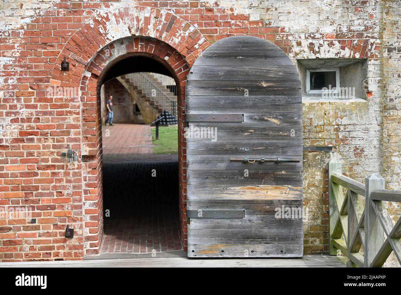Exterior door at Fort Macon, garrisoned in 1834 to protect Beaufort NC, and turned into a state park in 1924. Stock Photo