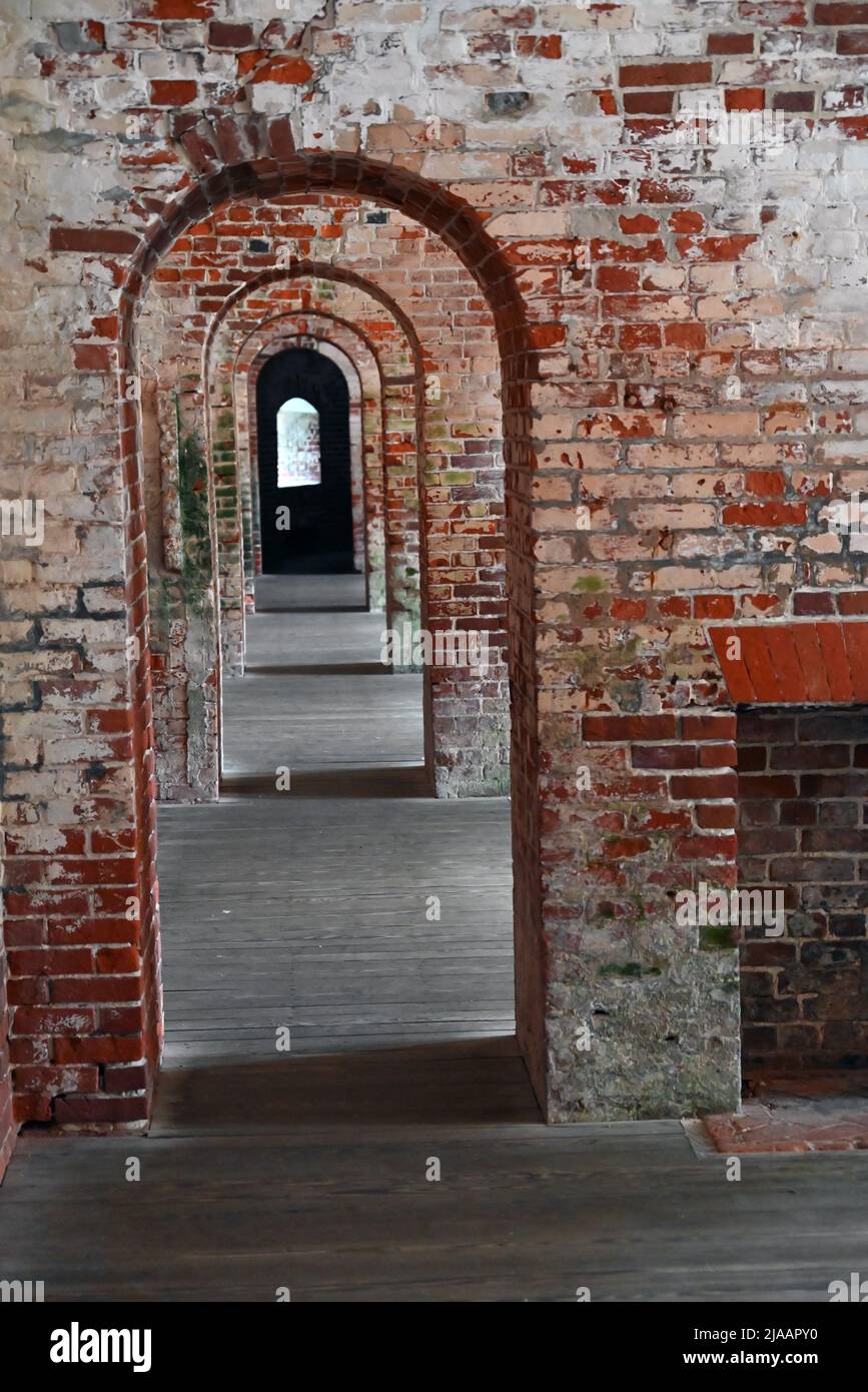 Interior passage at Fort Macon, garrisoned in 1834 to protect Beaufort NC, and turned into a state park in 1924. Stock Photo