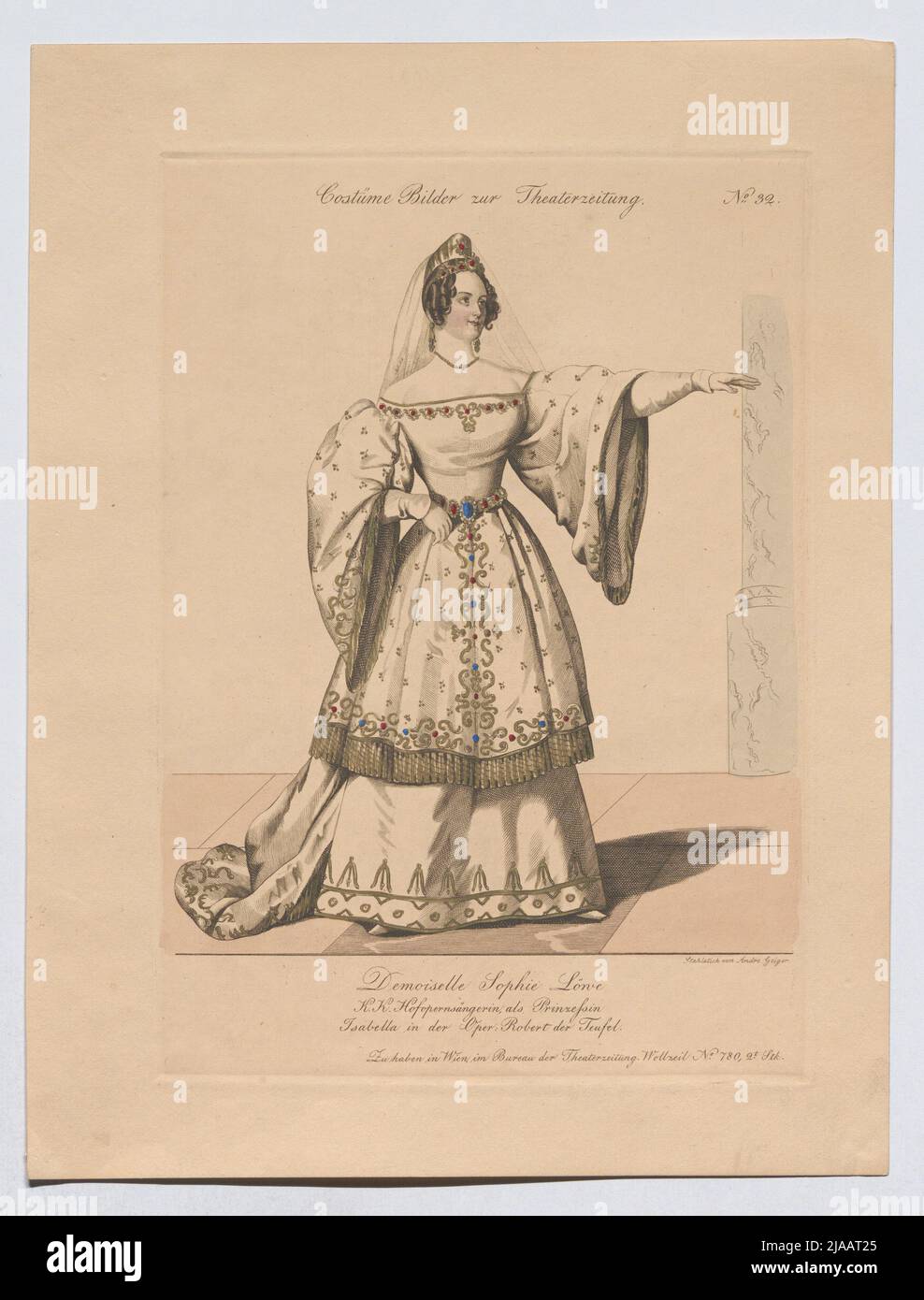 Demoiselle Sophie Löwe as Princess Isabella in the opera 'Robert the Teufel' (costume picture No. 32 for the theater newspaper). Andreas Geiger (1765-1856), Steel Engraver Stock Photo