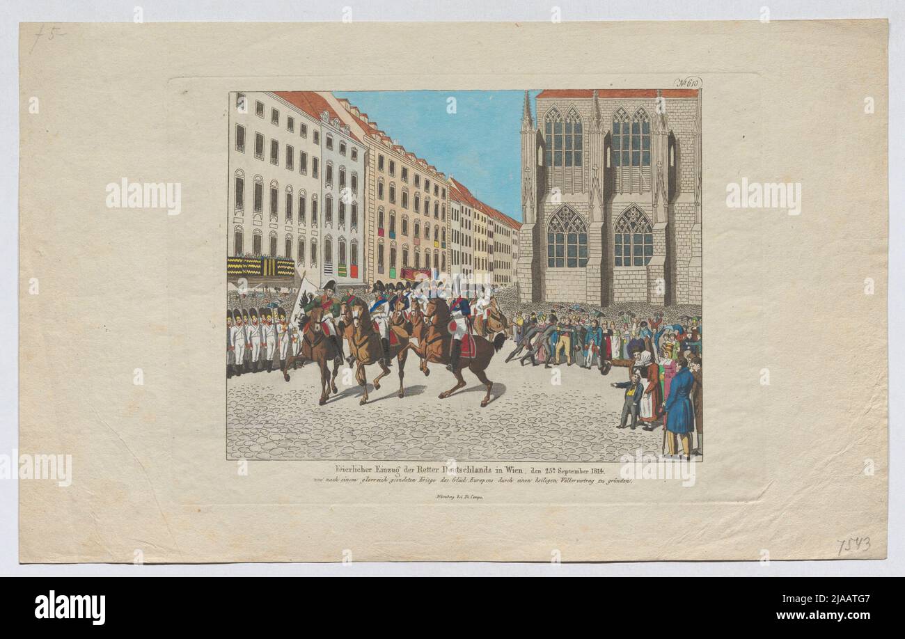 'Solemn move in Germany's rescuers in Vienna'. Record of the victorious monarchs in Vienna on September 25, 1814. Friedrich Campe (1777-1846), publisher Stock Photo