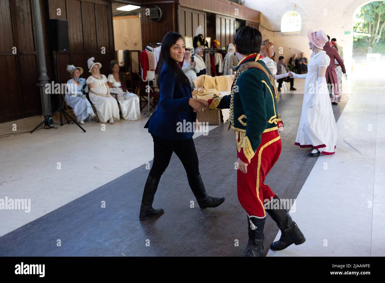 Wife of Prince Murat Yasmine Briki dance during a reconstitution of the Napoleonic era, focused around the Prince Joachim Murat, 1st Murat, in the Castle of Montigny-le-Gannelon in Cloyes-les-Trois-Rivieres on May 28, 2022. Photo by Raphael Lafargue/ABACAPRESS.COM Stock Photo