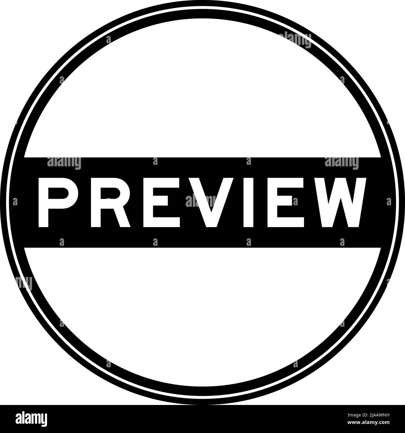 Black color round seal sticker in word preview on white background Stock Vector