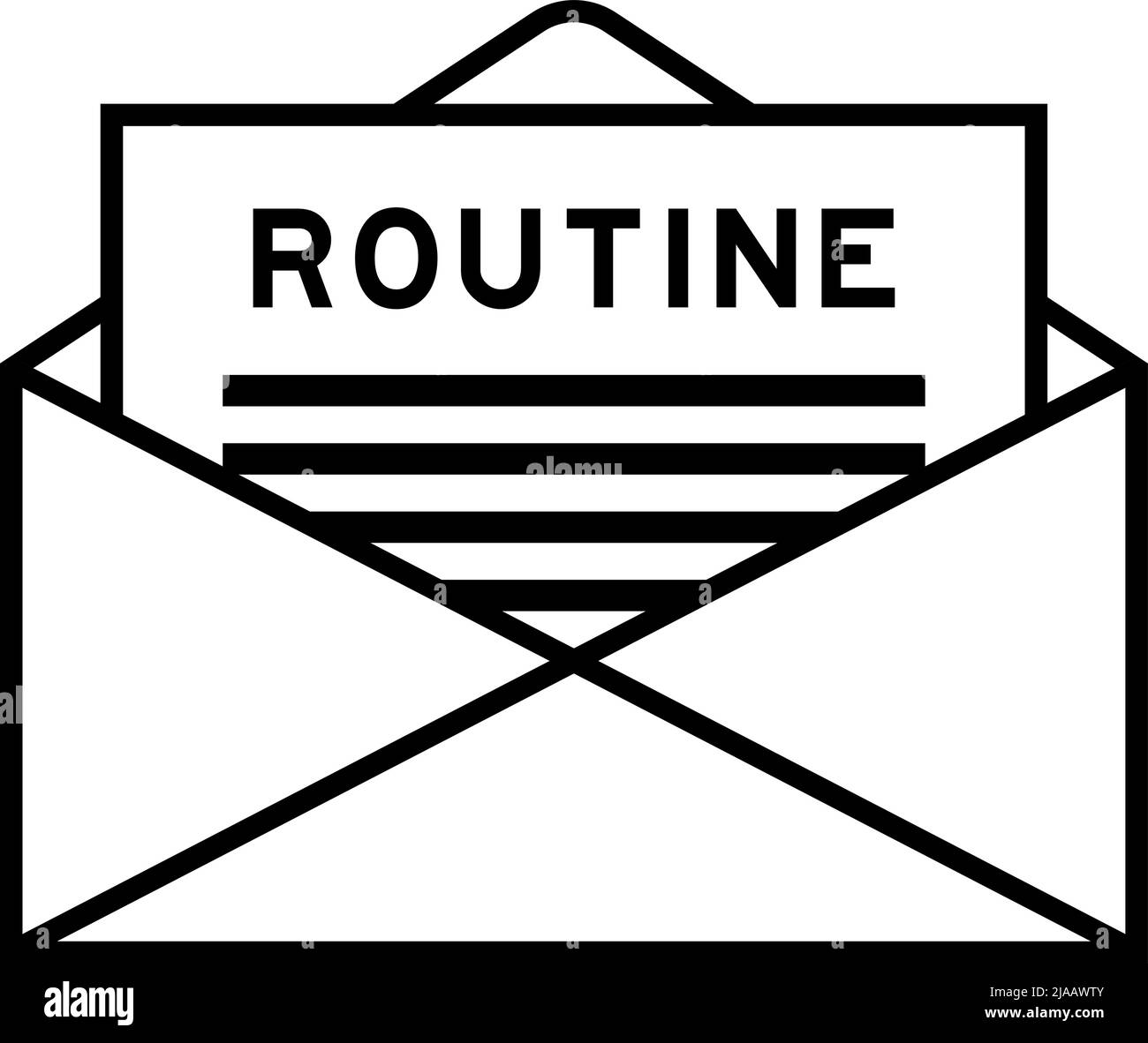 Envelope and letter sign with word routine as the headline Stock Vector