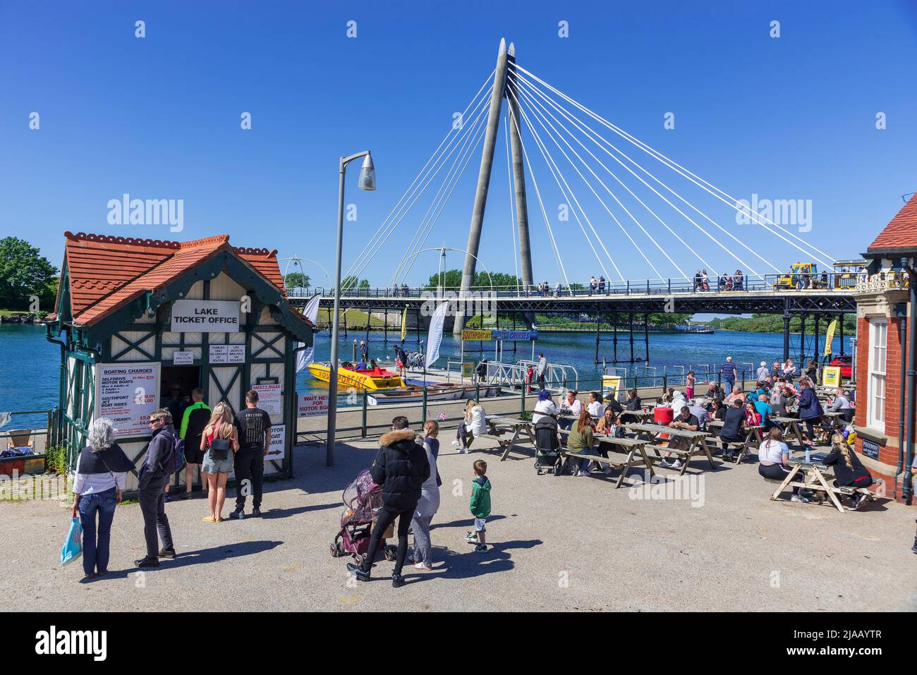 Southport Marine Lake. Marine Way bridge. Stock Photo