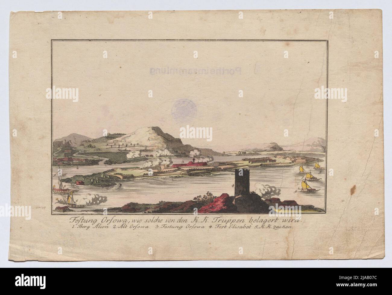 'Orsowa fortress, how such is besieged by the K.K. troops.' The siege of Orsowa (Orșova) under Feldmarschall Laudon 1789. Unknown Stock Photo