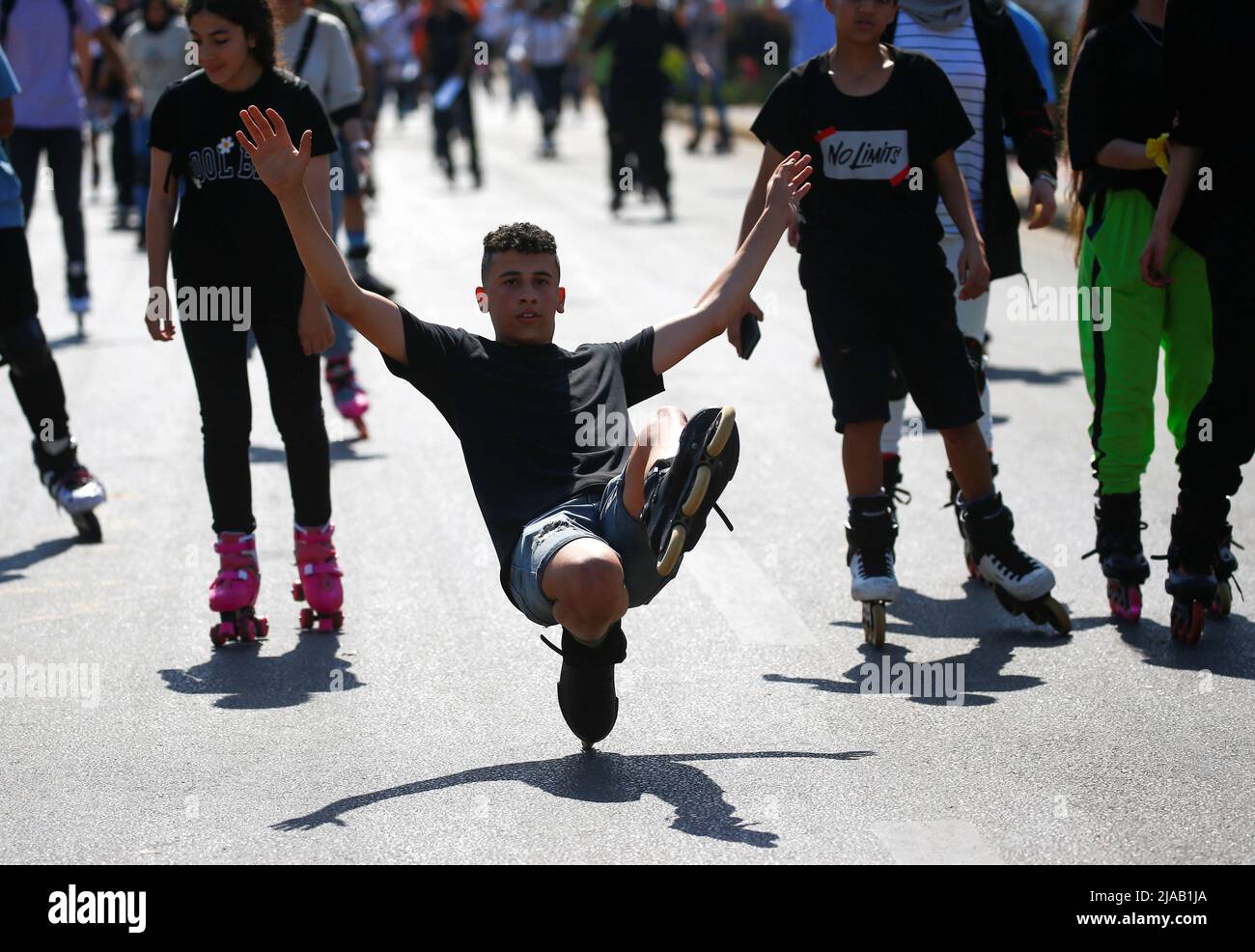 Egyptian roller skate lovers attend the 1st Free Roller Skate Rally held at  the largest open ski track in the Middle East with a length for nearly four  kilometres, organised by the