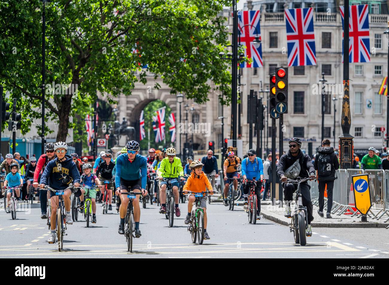 London, UK. 29th May, 2022. Passing up the Strand under Union Jack