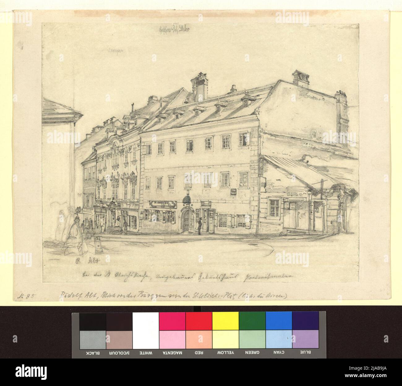 Birthplace of the painter Joseph Neugebauer on Ulrichsplatz. Rudolf von Alt (1812-1905), artist Stock Photo