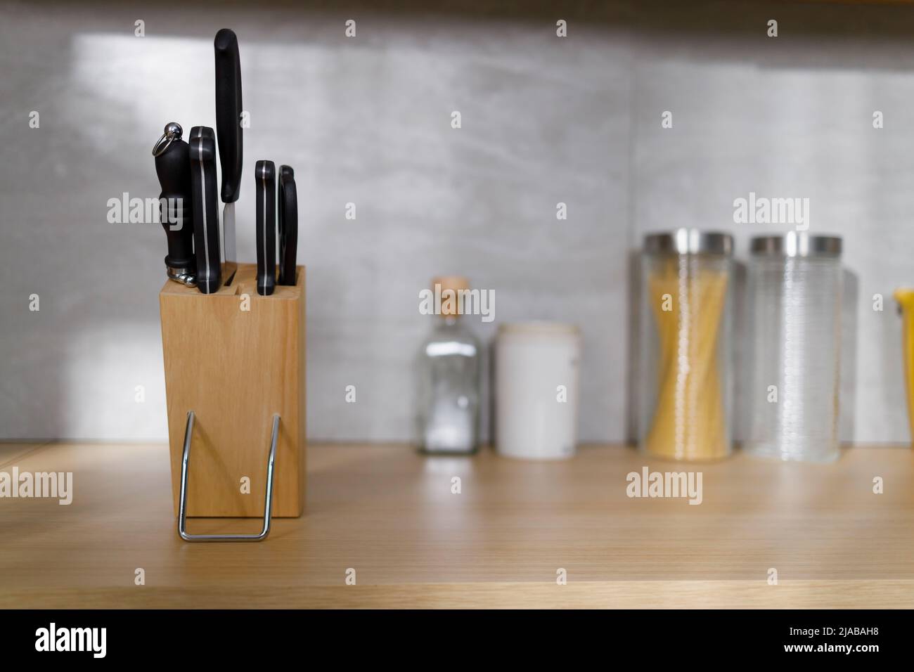 Knife block and utensil on the kitchen countertop Stock Photo Alamy