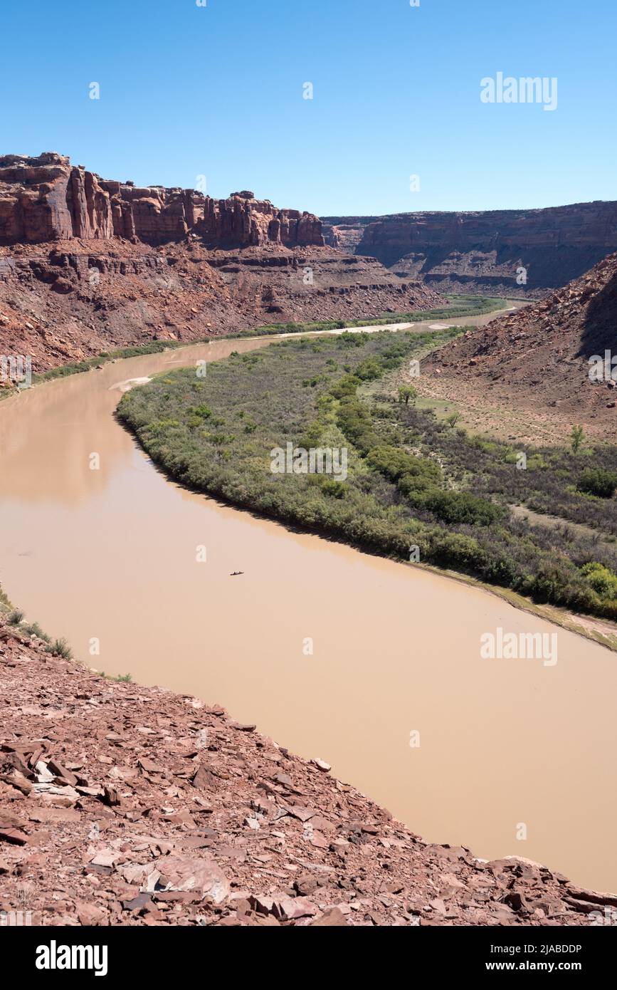 Canoeing the Green River, in Labyrinth Canyon, Utah. Stock Photo