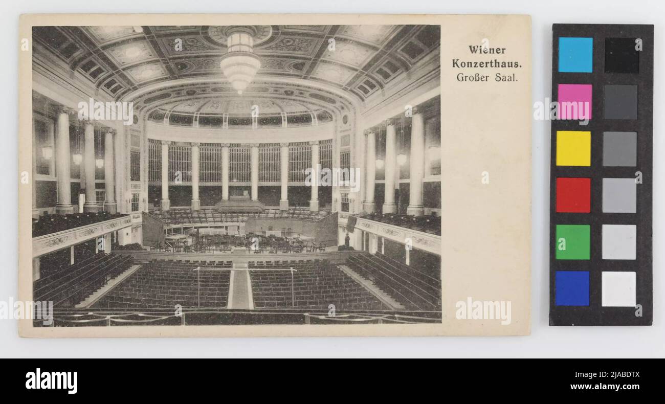 Wiener Konzerthaus. Large hall .. 3rd, Lothringerstraße 20 - concert hall - inside - large hall, postcard. Brothers Kohn KG (B. K. W. I.), producer Stock Photo