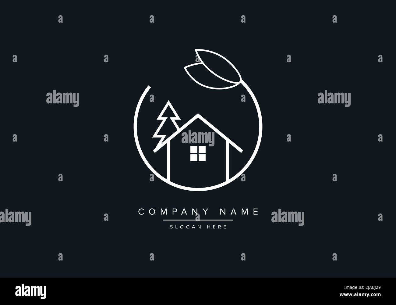 real estate house logo in leaf with tree Stock Vector