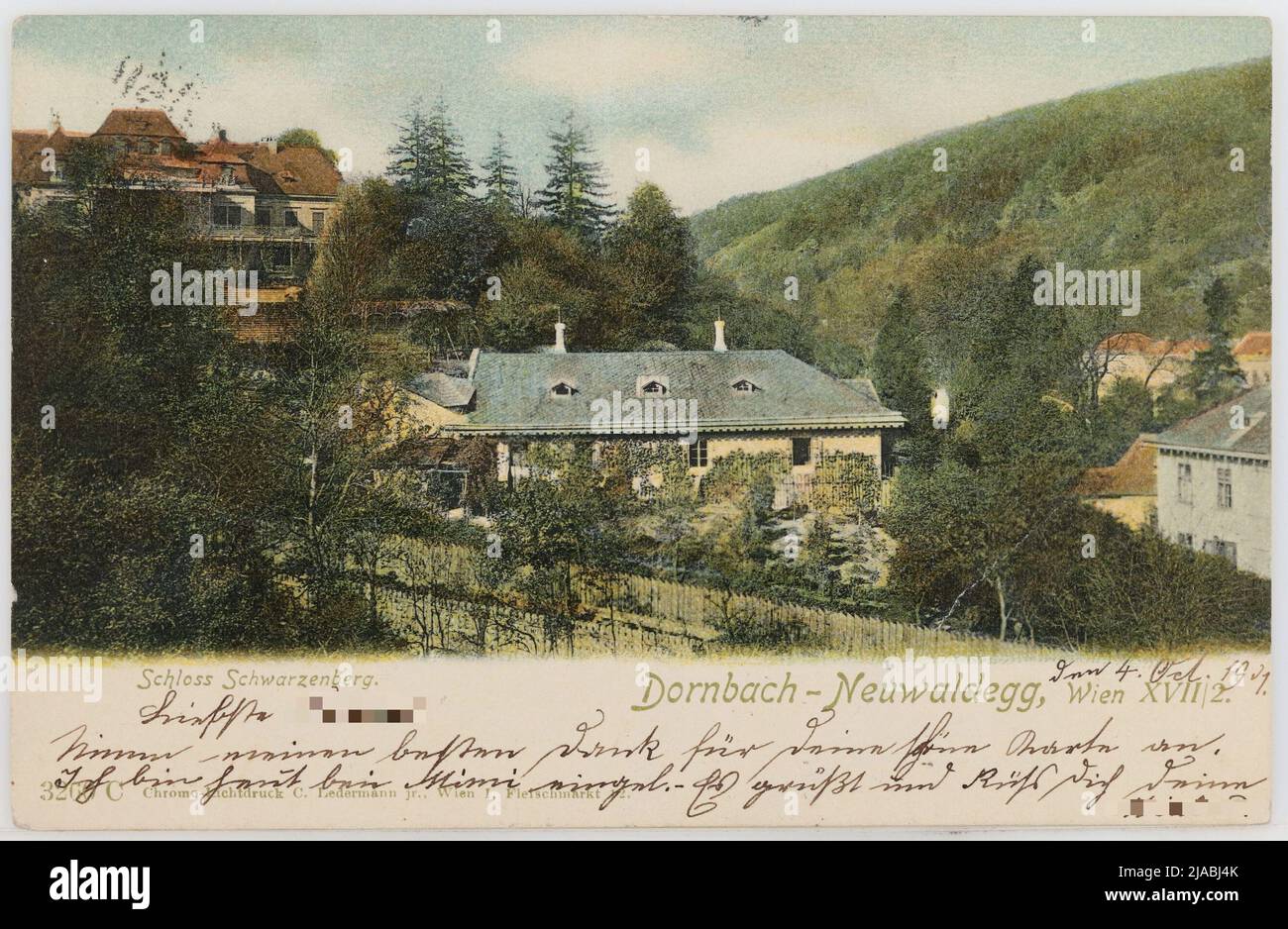 17., Dornbach - Neuwaldegg Castle/Schloss Schwarzenberg, postcard. Carl (Karl) Ledermann jun., Producer Stock Photo