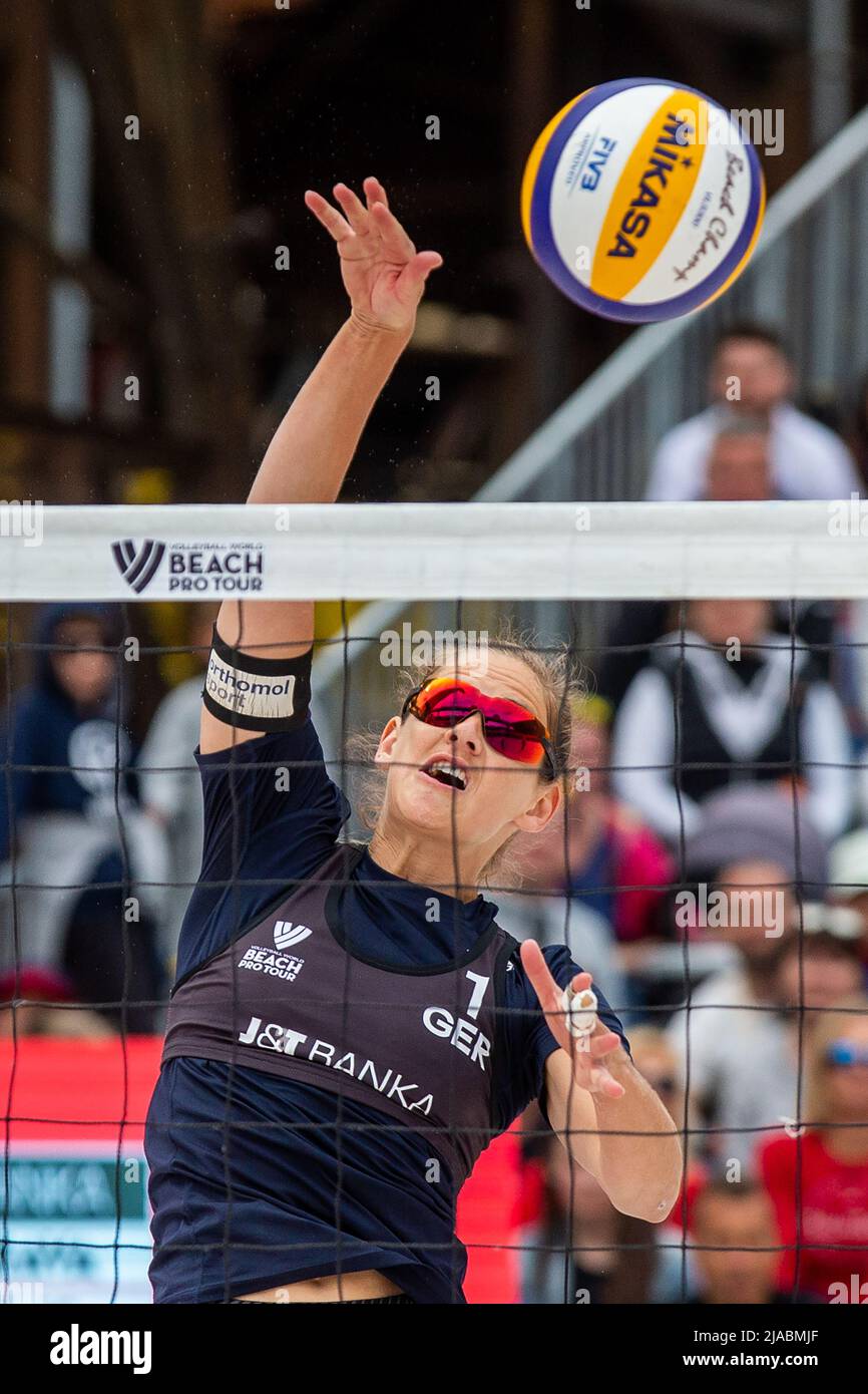 Ostrava, Czech Republic. 29th May, 2022. Cinja Tillmann of Germy in action during the Pro Tour beach volleyball tournament of Elite category match in Ostrava, Czech Republic, May 29, 2022. Credit: Vladimir Prycek/CTK Photo/Alamy Live News Stock Photo