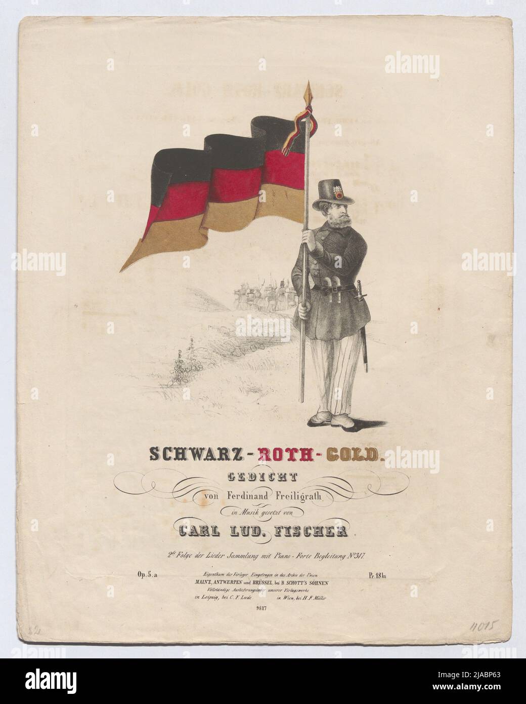 Notes and text: 'black-red gold'. Ferdinand von Freiligrath (1810-1876), Auteur, Carl Ludwig Fischer (1816-1877), Composer Stock Photo