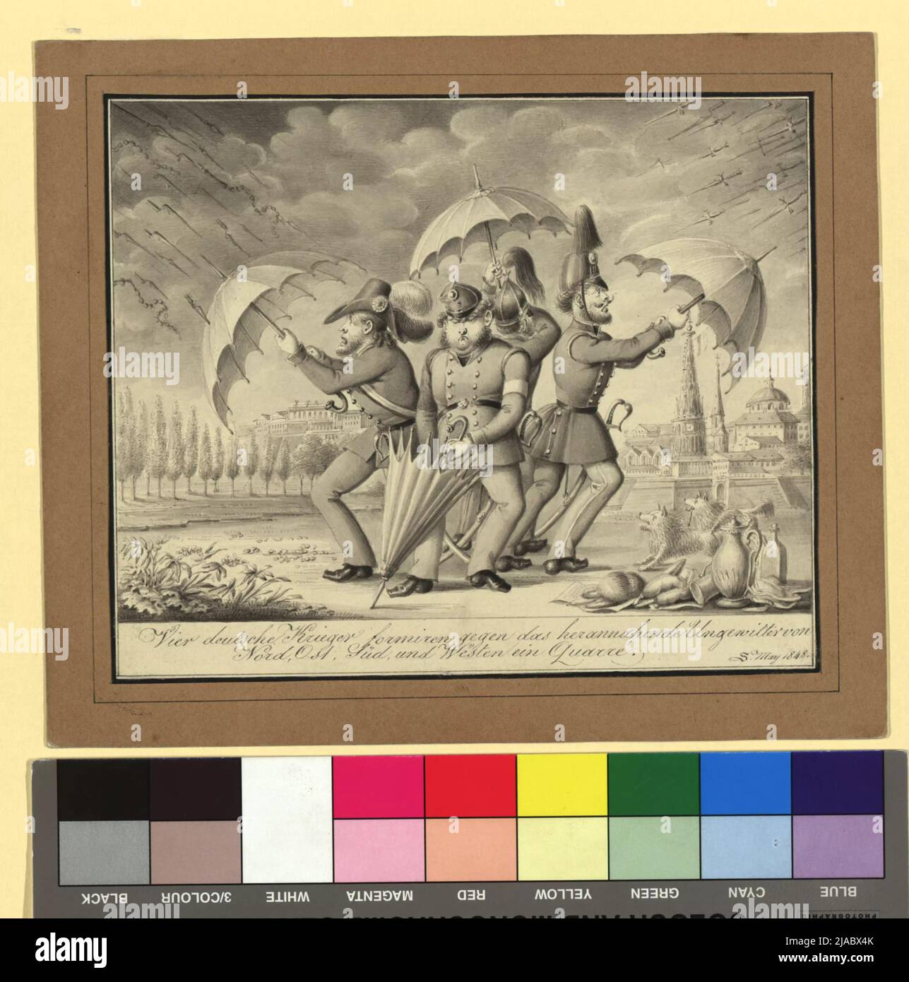 Four German warriors form (...) a Quarré '. Johann Christian Schoeller (1782-1851), artist Stock Photo