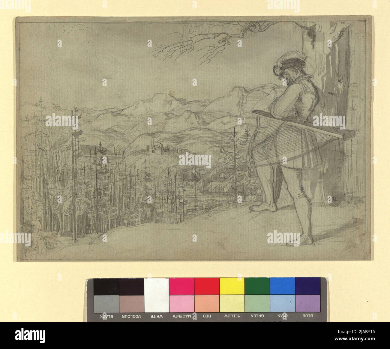 From the episode 'Der Liedler': Homecom of the song. For the 9th stanza (draft for the ballad 'The Liedler' by Josef Kenner). Moritz von Schwind (1804-1871), artist Stock Photo