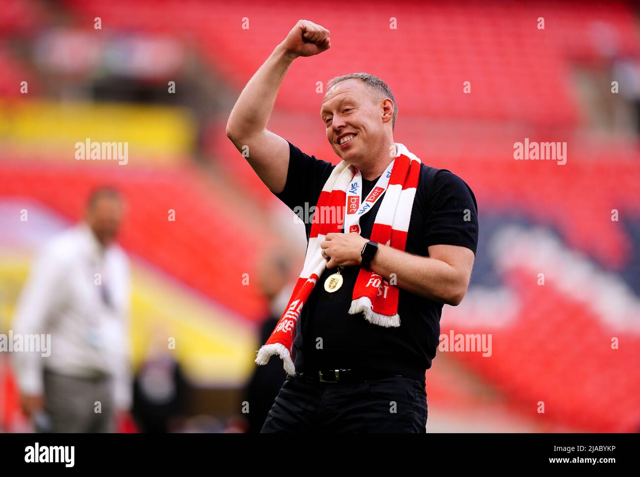 Nottingham Forest manager Steve Cooper celebrates winning promotion to