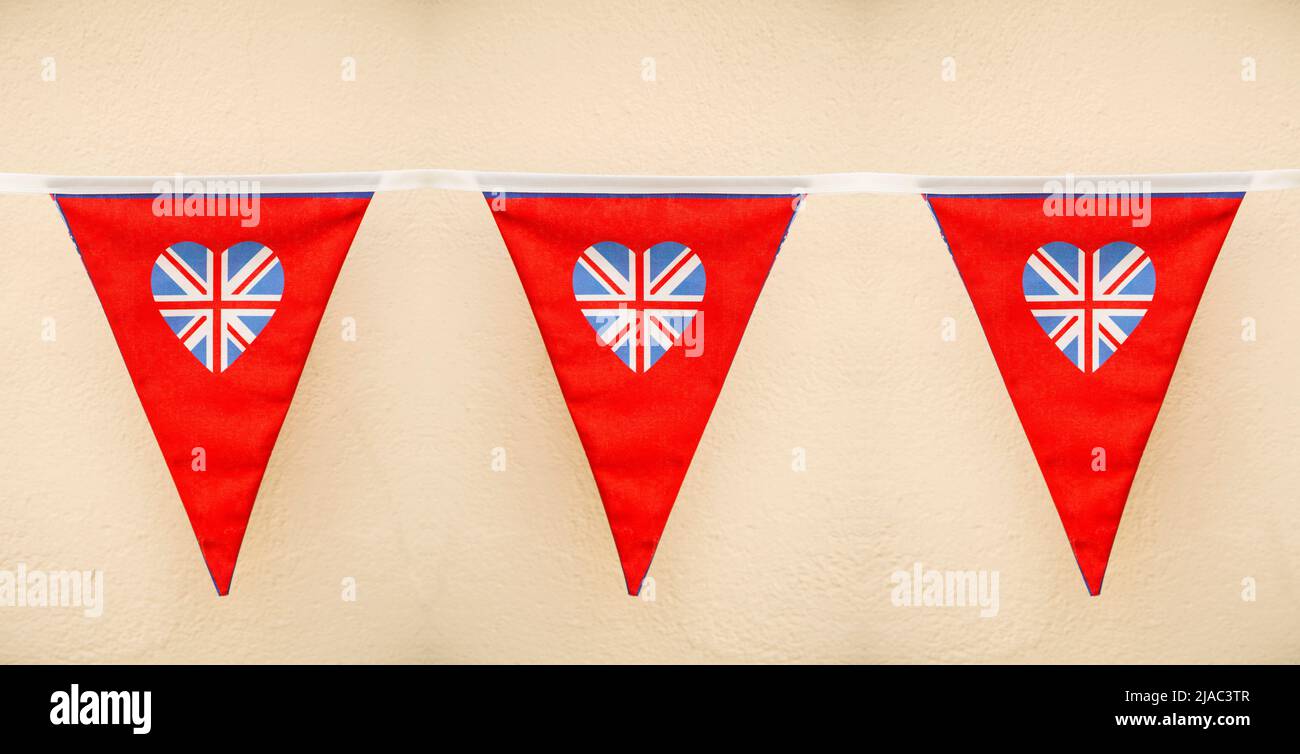 Red jubilee bunting with a heart union jack Stock Photo