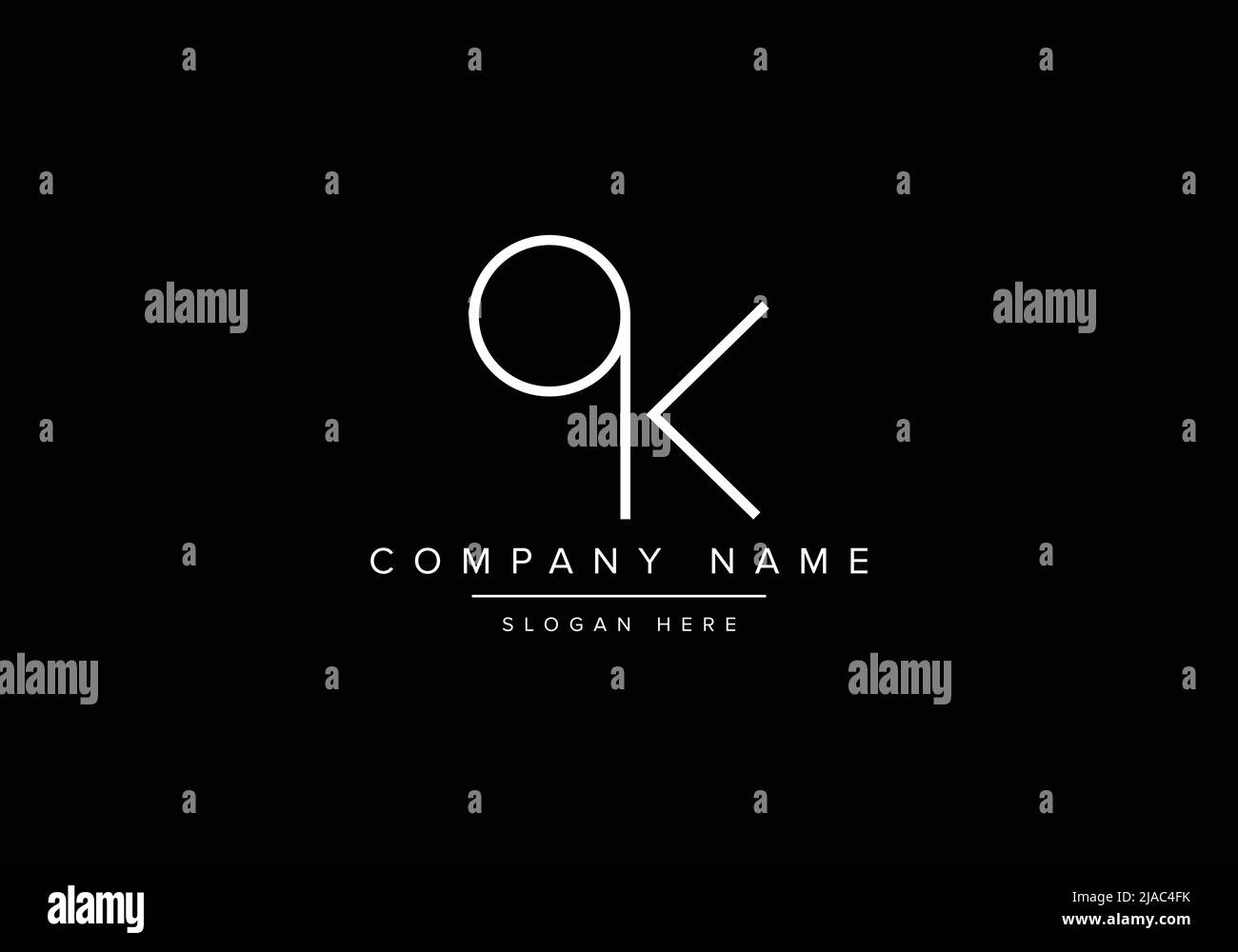 Creative minimal line art icon logo, QK monogram logo Stock Vector