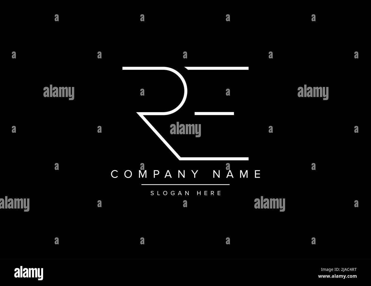 Creative minimal line art icon logo, RE monogram logo Stock Vector