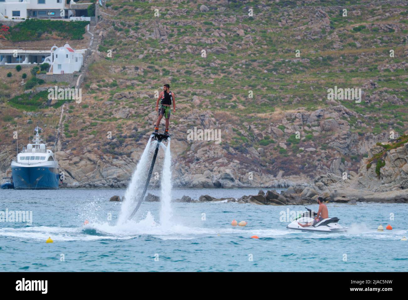 Man flying on a Flyboard Stock Photo