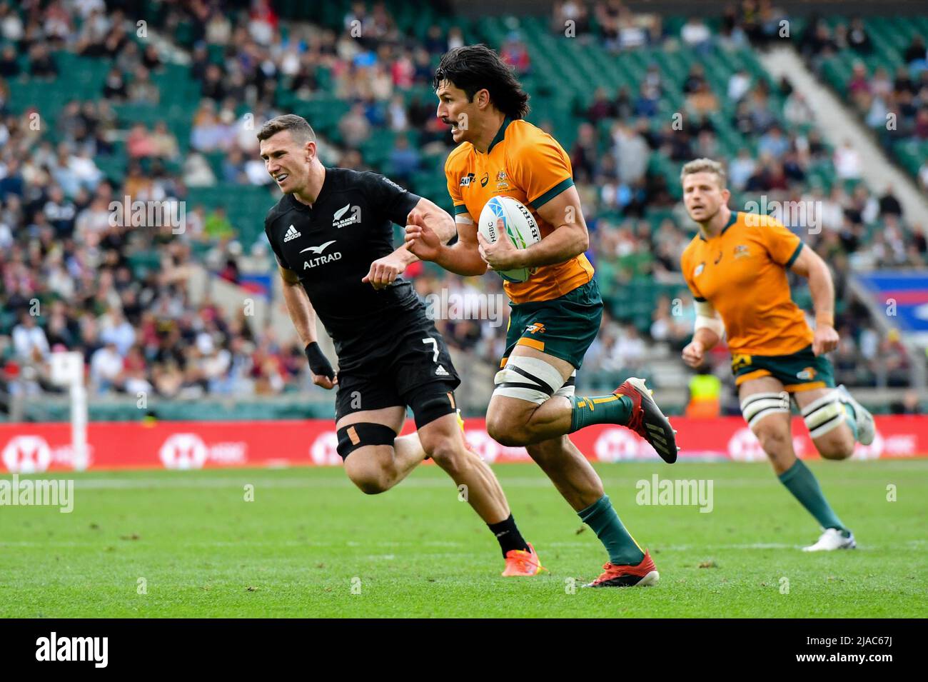 HSBC World Rugby Sevens Series Final, Twickenham Stadium, England, UK. 29th May, 2022. Henry Paterson of Australia scores his sides first try during the HSBC World Rugby Sevens Series Final between Australia 7s and New Zealand 7s: Credit: Ashley Western/Alamy Live News Stock Photo