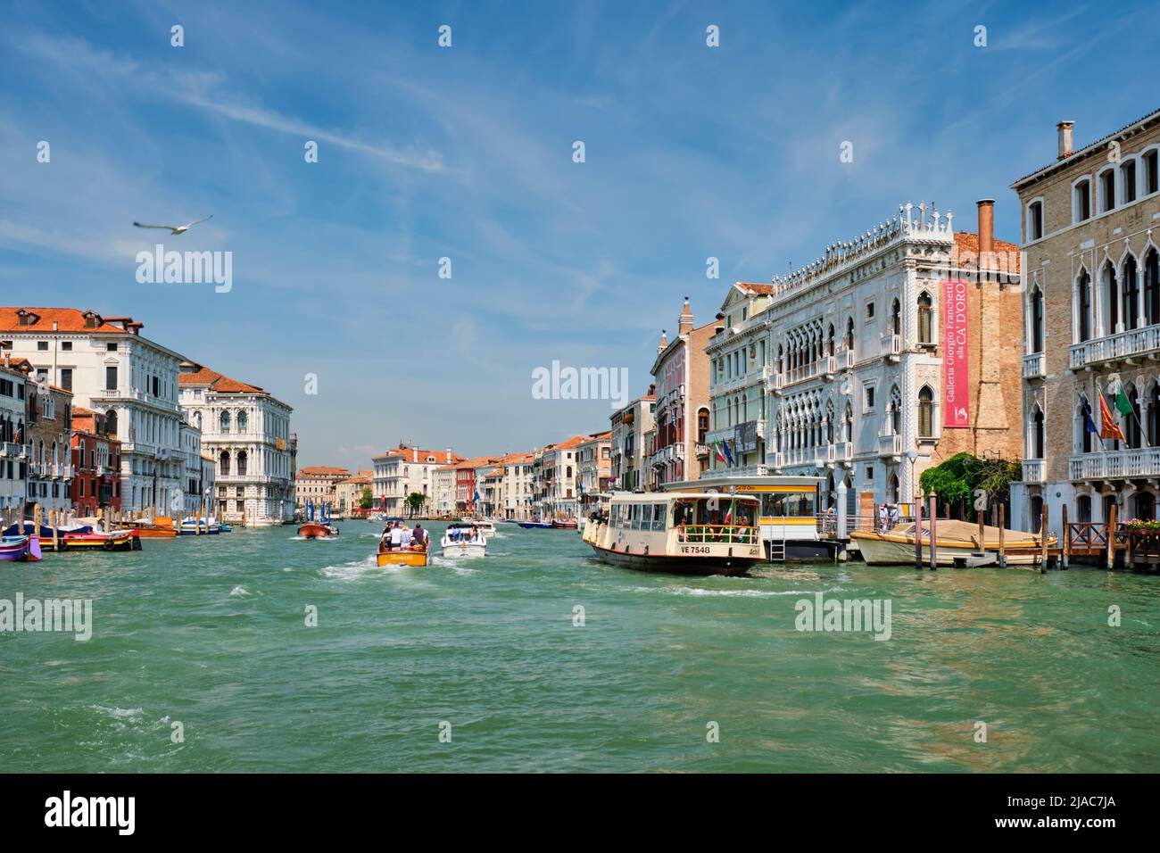 Boats and gondolas on Grand Canal, Venice, Italy Stock Photo