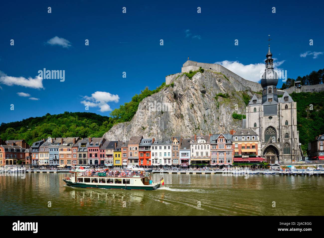 View of Dinant city over the Meuse river. Dinant, Belgium Stock Photo
