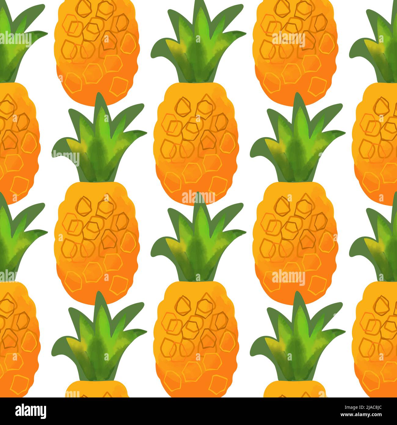 Seamless pattern with pineapple illustration on white background Stock Vector