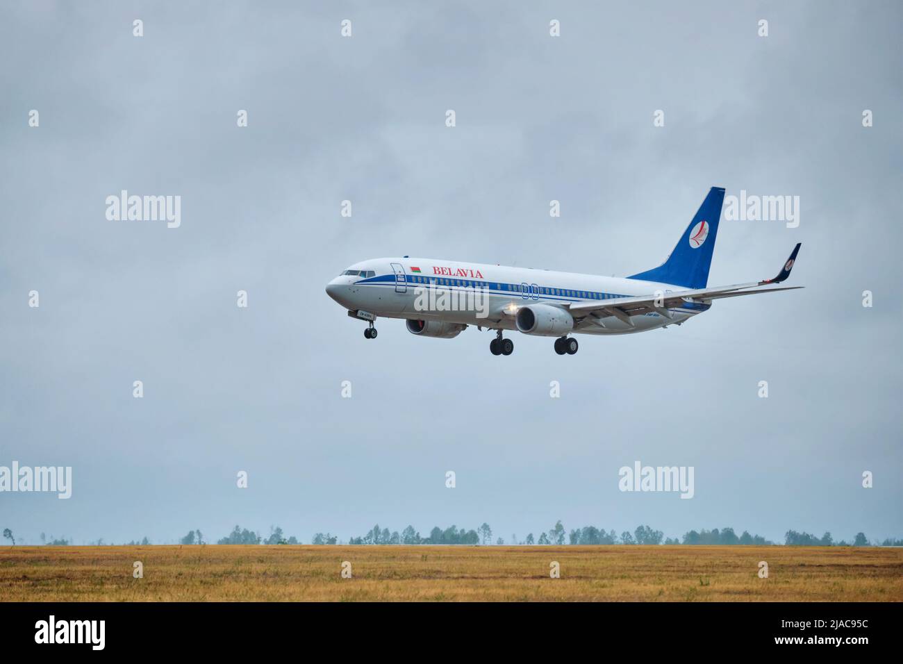 Air plane in National Airport Minsk, Belarus Stock Photo