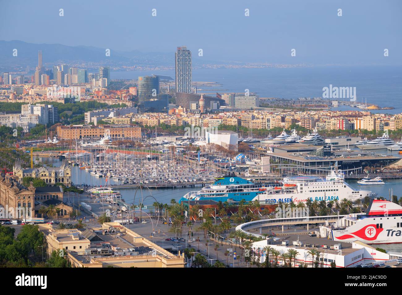Aerial view of Barcelona city and port with yachts Stock Photo - Alamy