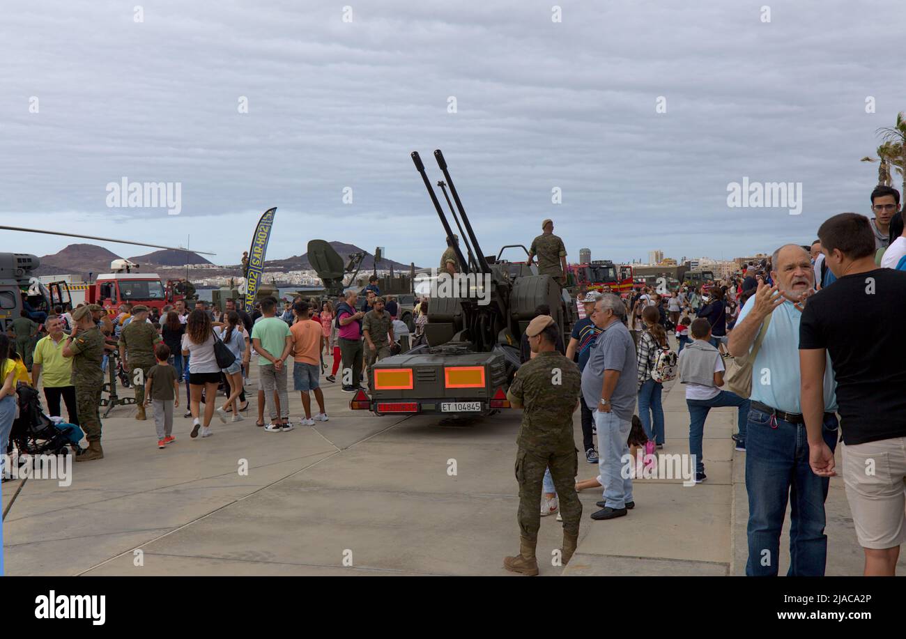 Las Palmas de Gran Canaria, Spain, May 28 2022: The Day of The Spanish Armed forces is celebrated  on the west end of Las Canteras town beach in Las P Stock Photo