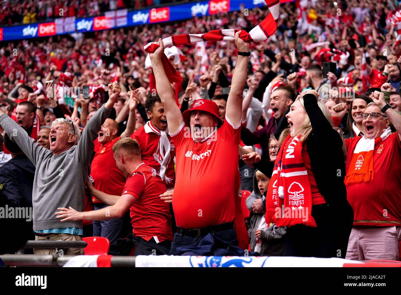Nottingham Forest fans celebrate winning promotion to the Premier