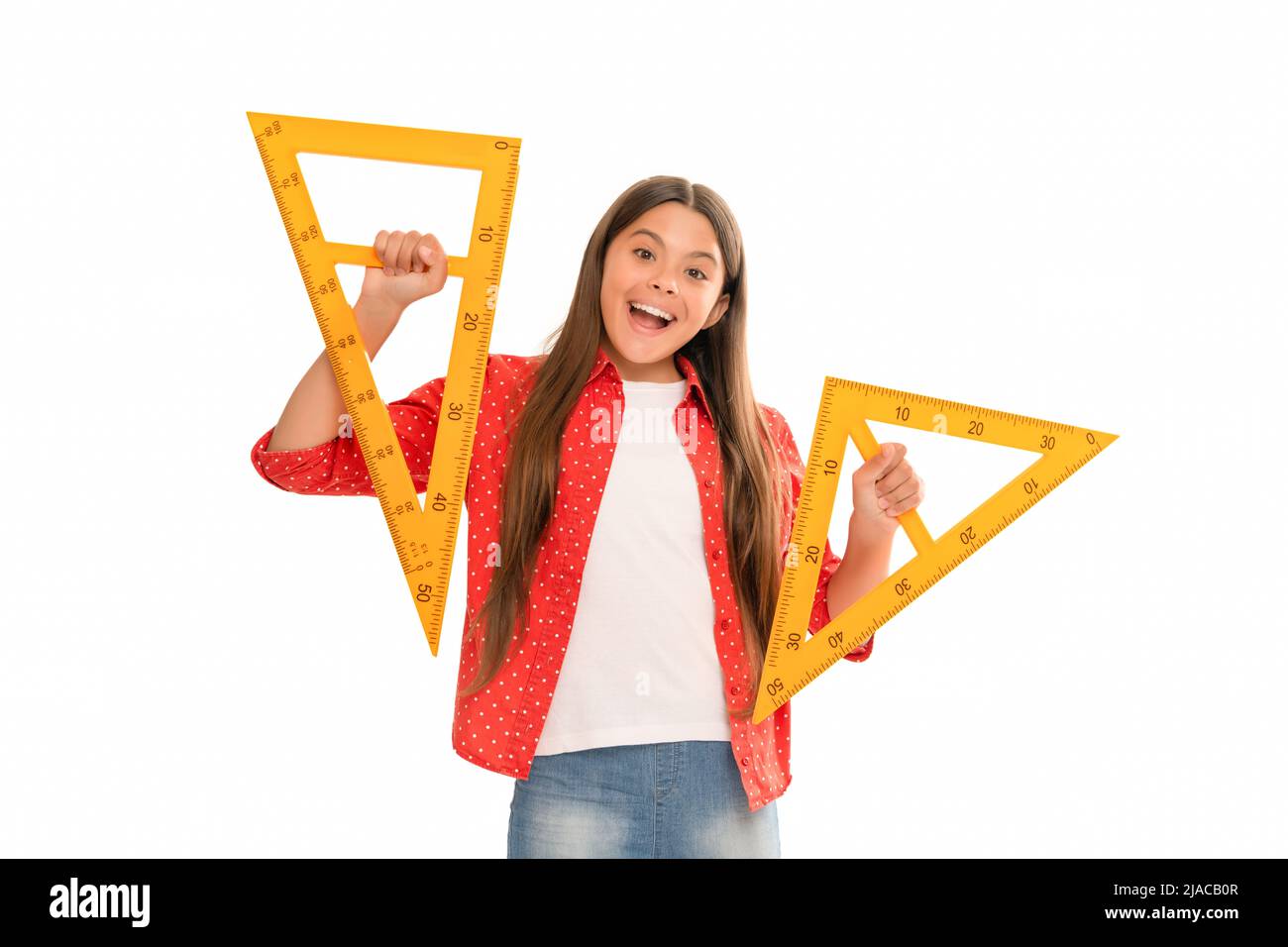 kid study math. measure the size. trigonometry stationery. measuring ...