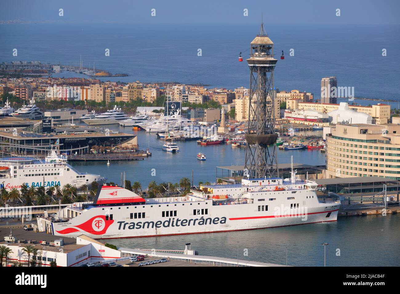 Aerial view of Barcelona city and port with yachts Stock Photo - Alamy