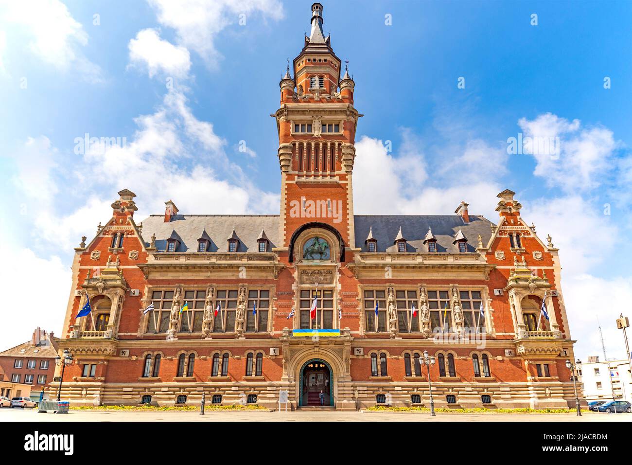 Dunkerque, city in northern France, town hall built in neo-flamand archtectural style in early 20th century Stock Photo