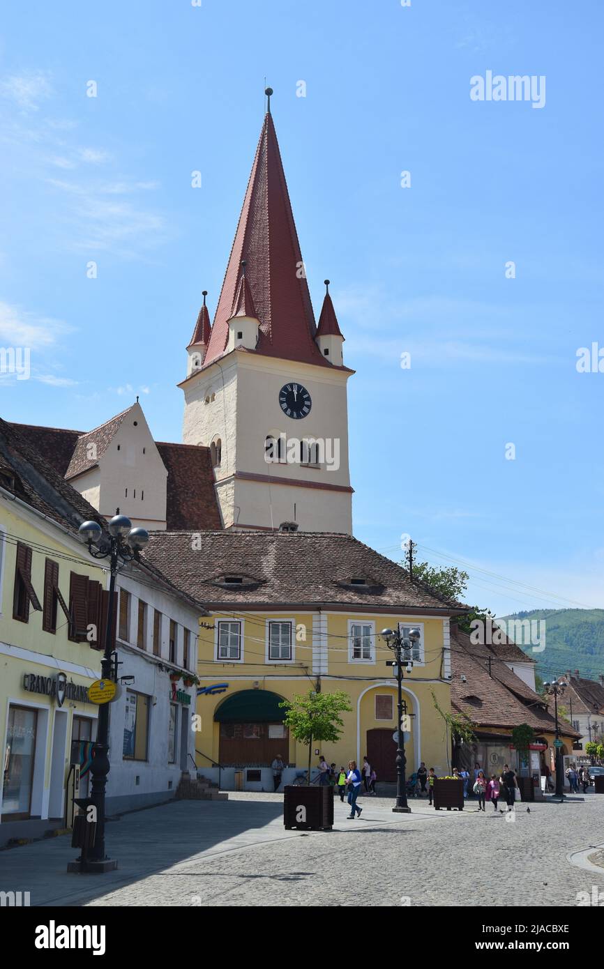 Medieval Saxon town of Cisnadie (Heltau) near Sibiu, Transylvania, Romania Stock Photo