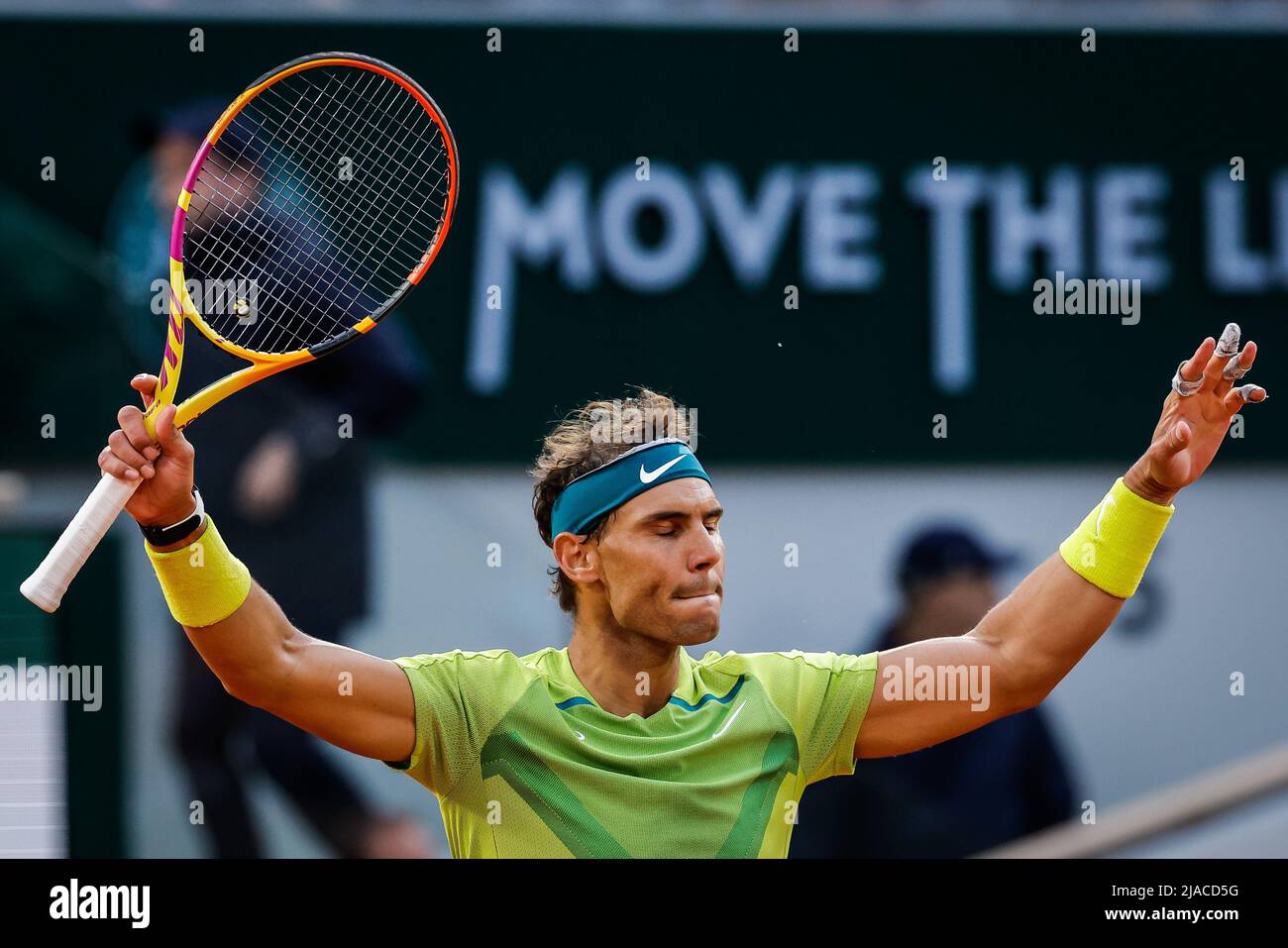 May 29, 2022, Rome, France: Rafael NADAL of Spain celebrates his victory  during the Day eight of Roland-Garros 2022, French Open 2022, Grand Slam  tennis tournament on May 29, 2022 at Roland-Garros