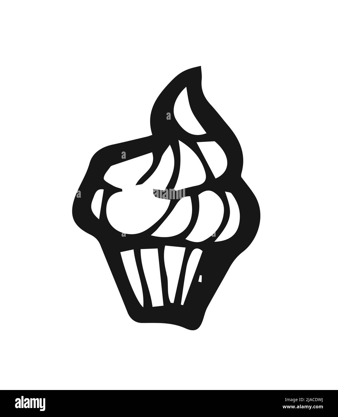Baking buns and cream cake. Hand drawing outline. Isolated on white background. Monochrome drawing. Vector Stock Vector